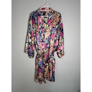 Vintage Solange Satin Chemise Robe Nightgown Set Size 26/28 Pink Floral